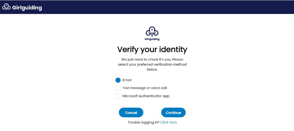 Verify identity screen