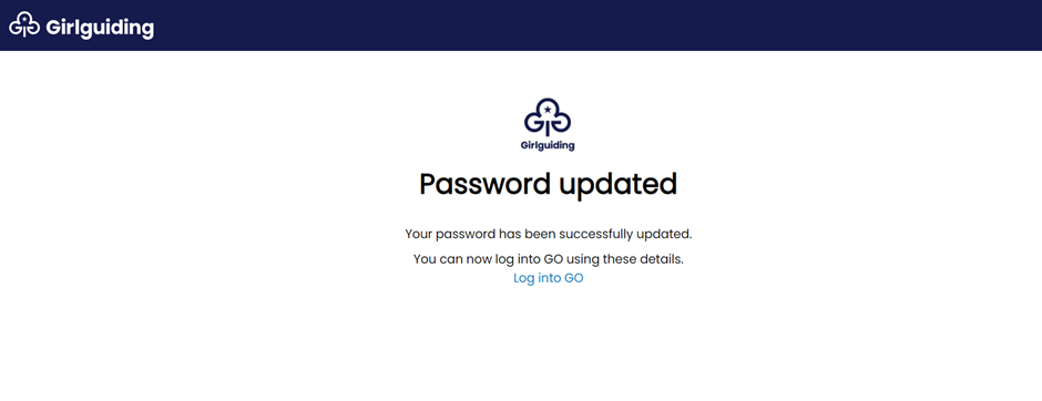 Password updated screen