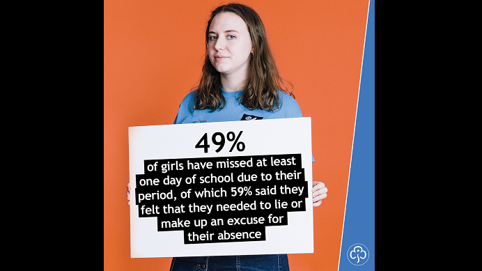 49% of girls have missed at least one day of school due to their period, of which 59% said they felt that they needed to lie or make up an excuse for their absence