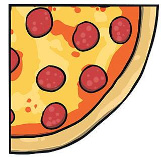 A pizza slice in a quarter-circle shape.
