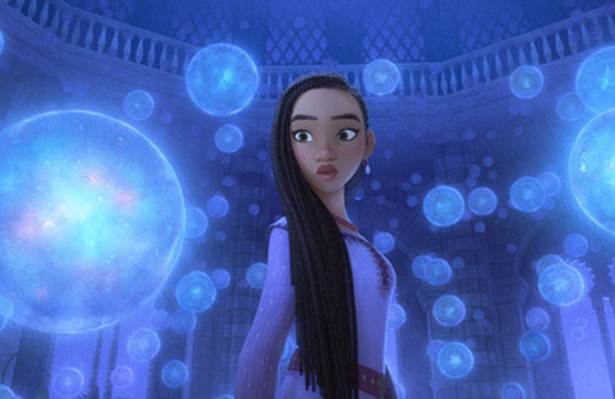 Animated character Asha standing in the midst of magical-looking bubbles