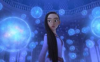 Animated character Asha standing in the midst of magical-looking bubbles