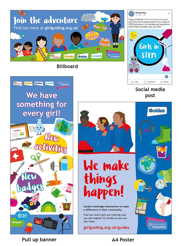 Examples of how to use clip art. There's a  billboard, social media post, pull up banner and A4 poster